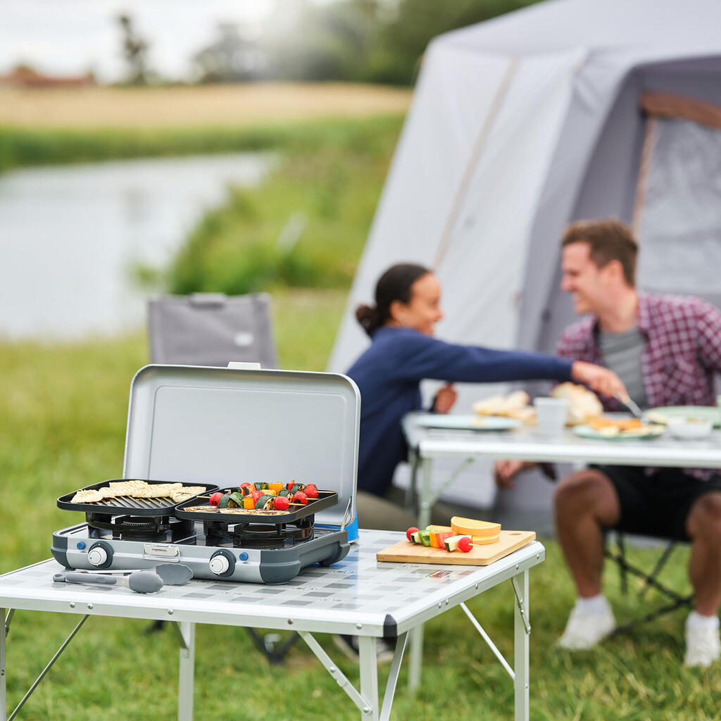 Camping Gas Stove 2-burner Camp & Grill - Plancha, Grill and Wok